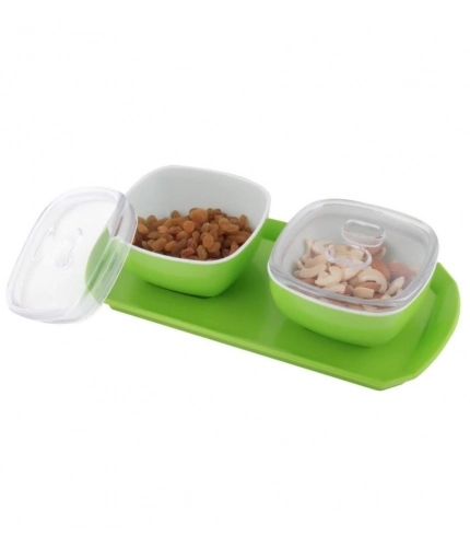 Generic Multipurpose Serving Tray with Dry Fruit Air Tight Bowls with Lids (Color: Assorted )