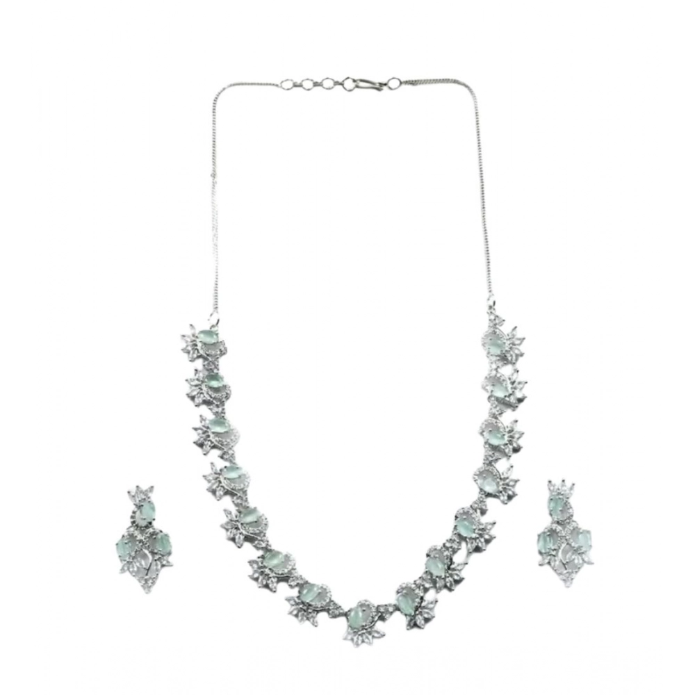 Generic Women's Brass Silver Plated Necklace set (Turquoise)