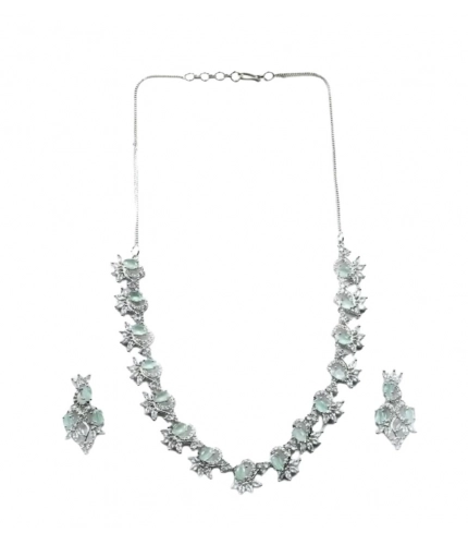 Generic Women's Brass Silver Plated Necklace set (Turquoise)
