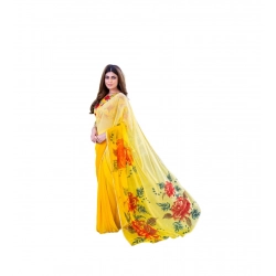 Generic Women's Georgette  Printed Saree With Unstitched Blouse 5.5Mtr (Yellow)