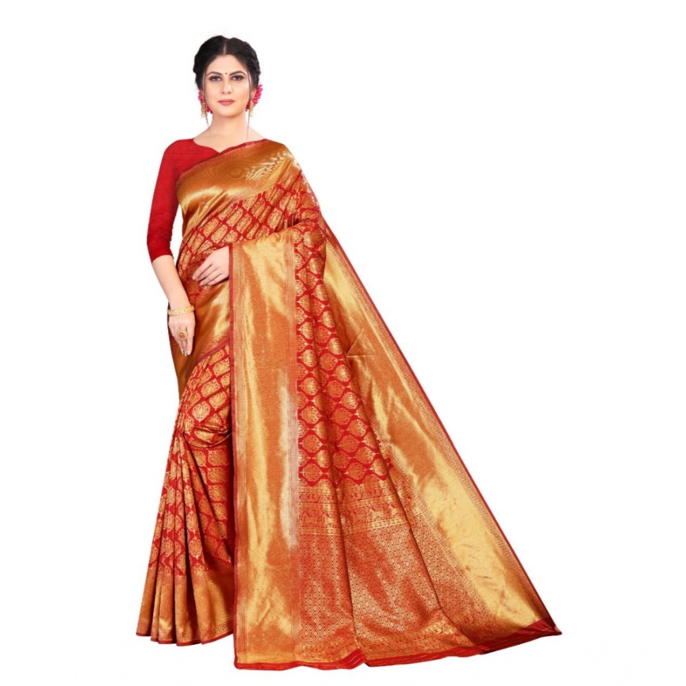 Generic Women's Soft Litchi Silk Jacquard Work Saree With Unstitched Blouse 5.5Mtr (Red) Generic Women's Soft Litchi Silk Jacquard Work Saree With Unstitched Blouse 5.5Mtr (Red)