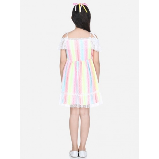 Generic Girl's Polyester Self Design Cold Shoulder Dress (Multicolor)