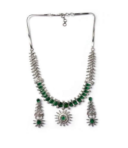Generic Women's Brass Silver Plated Necklace set (Green)