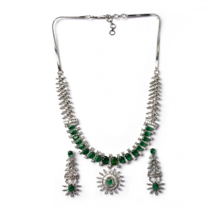 Generic Women's Brass Silver Plated Necklace set (Green) Generic Women's Brass Silver Plated Necklace set (Green)