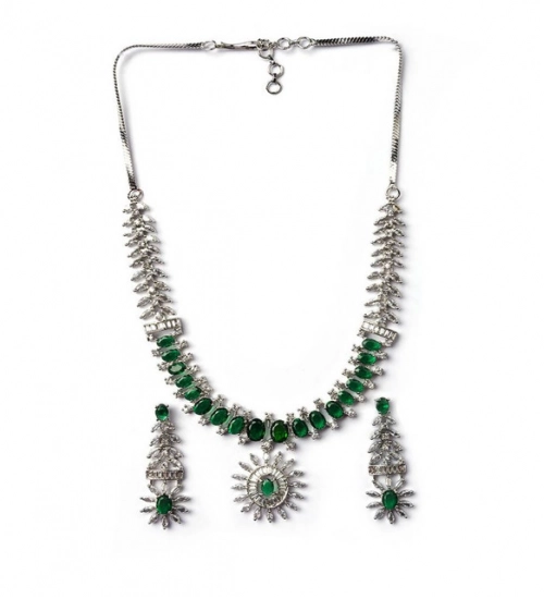 Generic Women's Brass Silver Plated Necklace set (Green) Generic Women's Brass Silver Plated Necklace set (Green)