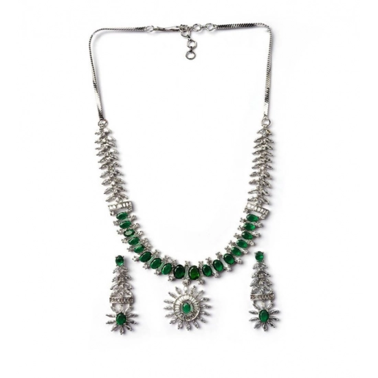 Generic Women's Brass Silver Plated Necklace set (Green) Generic Women's Brass Silver Plated Necklace set (Green)