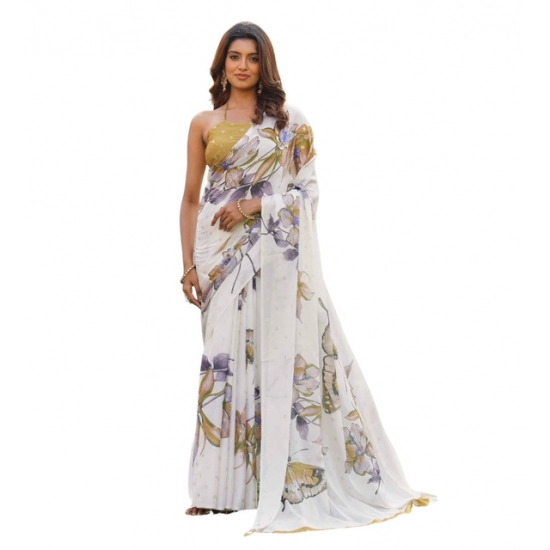 Generic Women's Georgette Floral & Butterfly Printed Saree With Unstitched Blouse 5.5Mtr (Off White-Mustard) Generic Women's Georgette Floral & Butterfly Printed Saree With Unstitched Blouse 5.5Mtr (Off White-Mustard)