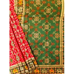 Generic Women's Patola Silk Meena And Zari Woven Saree With Unstitched Blouse 5.5Mtr (Red)