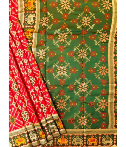 Generic Women's Patola Silk Meena And Zari Woven Saree With Unstitched Blouse 5.5Mtr (Red)