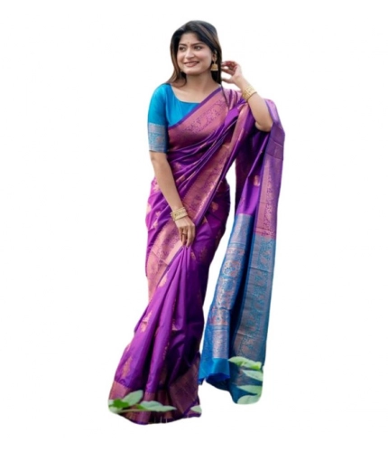 Generic Women's Katan_Silk Zari_Weaving Saree With Unstitched Blouse 5.5Mtr (Purple)