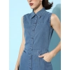 Generic Women's Denim Solid Sleeveless Dress (Blue)