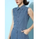 Generic Women's Denim Solid Sleeveless Dress (Blue) Generic Women's Denim Solid Sleeveless Dress (Blue)