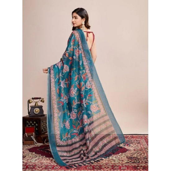 Generic Women's Semi Cotton Digital Print Saree With Unstitched Blouse 5.5Mtr (Teal) Generic Women's Semi Cotton Digital Print Saree With Unstitched Blouse 5.5Mtr (Teal)