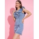 Generic Women's Denim Solid Flutter Sleeve Dress (Blue) Generic Women's Denim Solid Flutter Sleeve Dress (Blue)