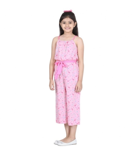 Generic Girl's Rayon Flamingo Print Sleeveless Jumpsuit (Pink)