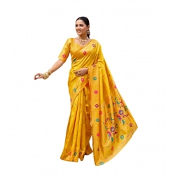 Generic Women's Silk Blend Woven Saree With Unstitched Blouse 5.5 Mtr (Mustard)