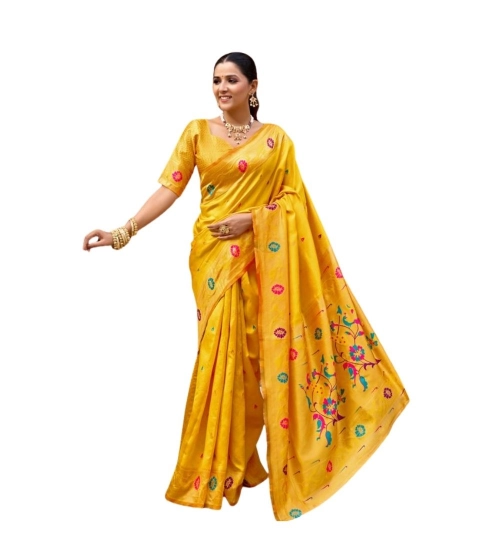 Generic Women's Silk Blend Woven Saree With Unstitched Blouse 5.5 Mtr (Mustard)