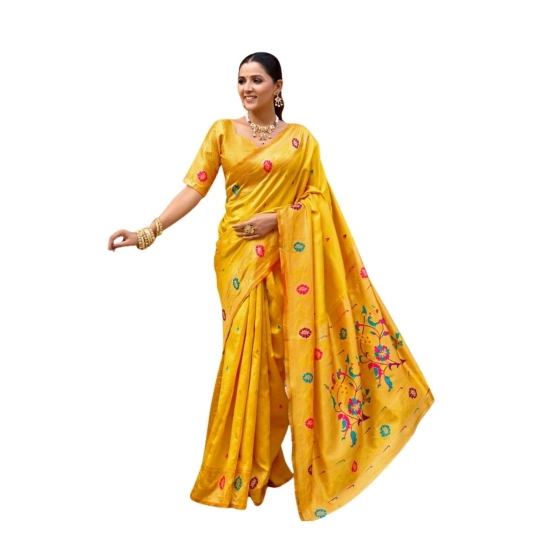 Generic Women's Silk Blend Woven Saree With Unstitched Blouse 5.5 Mtr (Mustard)