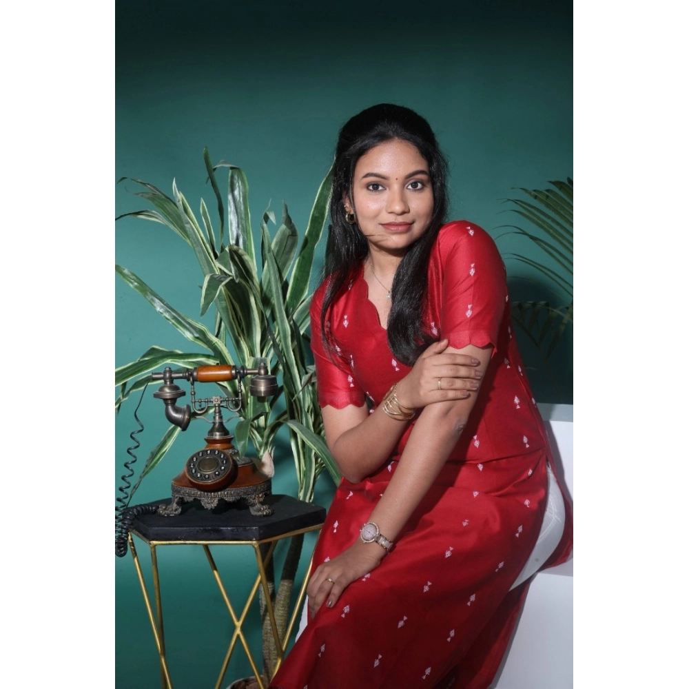Women's Silk Printed Kurti (Red)