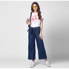 Generic Women's Denim Solid Elasticated Trousers (Blue)