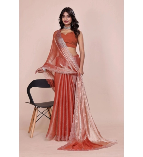 Generic Women's Jimmy choo Embellished Bollywood Saree With Unstitched Blouse 5.5Mtr (Orange)