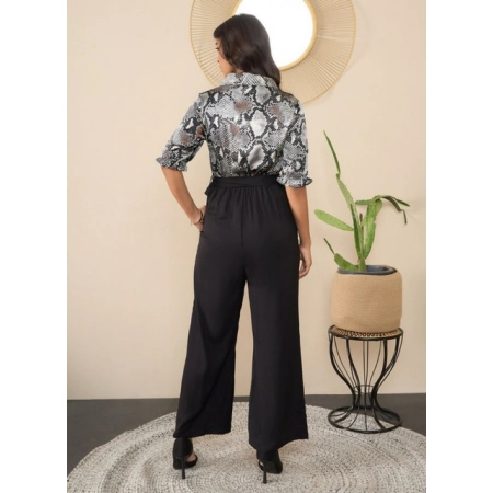 Generic Women's Satin And Polyester Floral Half Sleeves Jumpsuit (Grey - Black) Generic Women's Satin And Polyester Floral Half Sleeves Jumpsuit (Grey - Black)