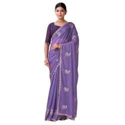 Generic Women's Digital Printed  Georgette Saree With Unstitched Blouse (Lavendar, 5-6 Mtrs)