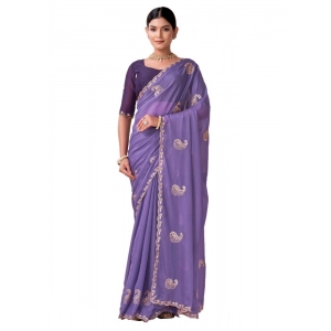 Generic Women's Digital Printed  Georgette Saree With Unstitched Blouse (Lavendar, 5-6 Mtrs)