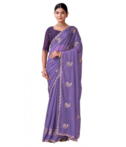 Generic Women's Digital Printed  Georgette Saree With Unstitched Blouse (Lavendar, 5-6 Mtrs)