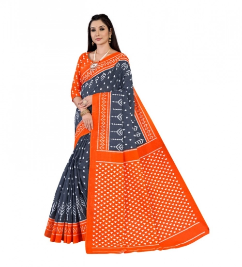 Generic Women's Soft Pure Cotton Printed Saree With Unstitched Blouse 5.5Mtr (Grey)