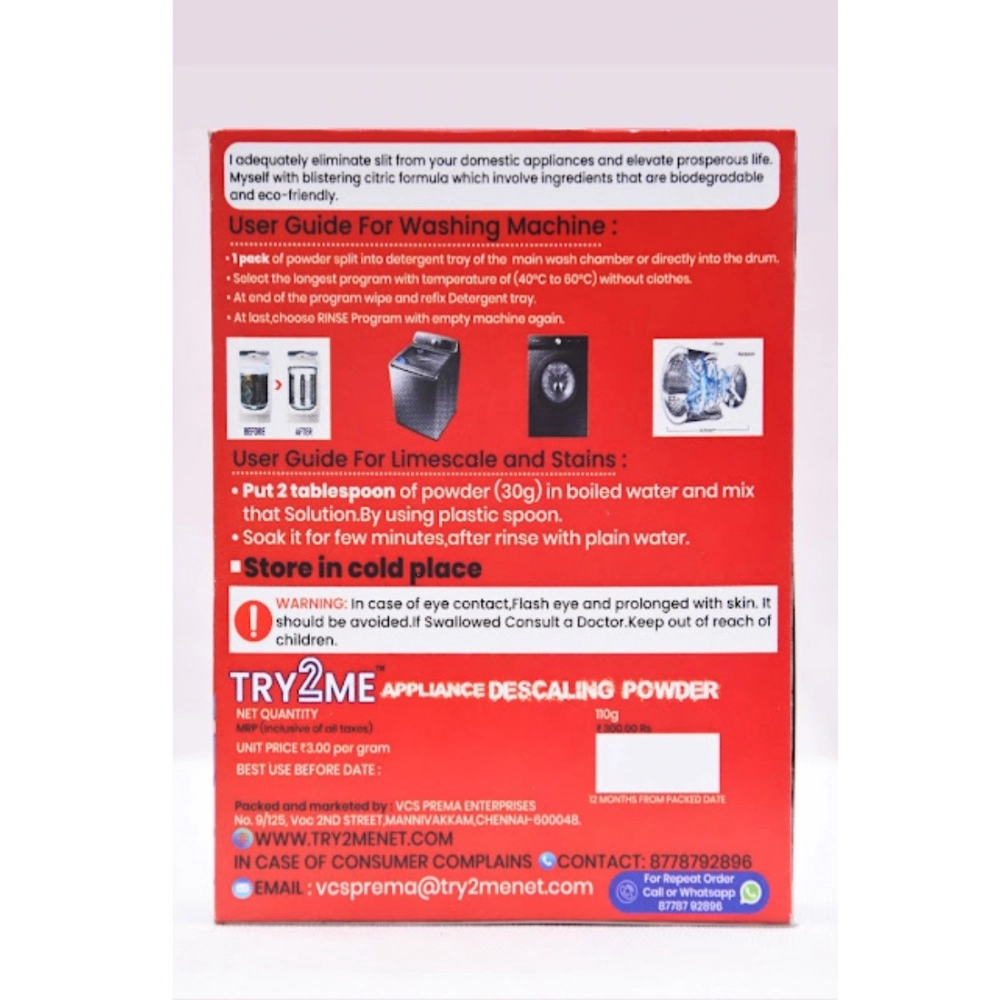 Generic TRY2ME Washing Machine - Appliance Descaling powder (White)