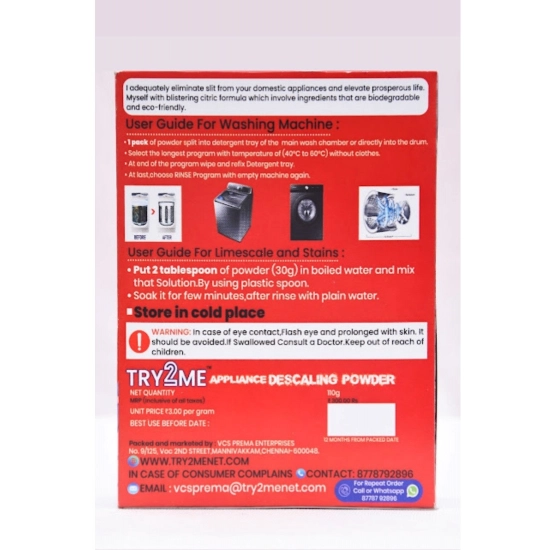 Generic TRY2ME Washing Machine - Appliance Descaling powder (White)