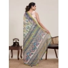 Generic Women's Linen Floral Printed Saree With Unstitched Blouse 5.5Mtr (Pista Green)