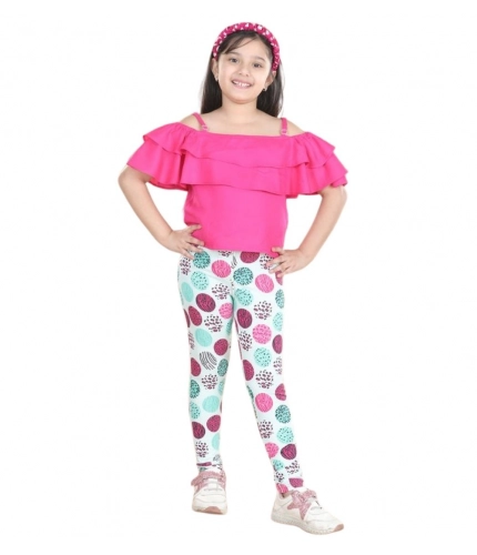 Generic Girl's Cotton Floral Elasticated Jegging and Top (Pink)
