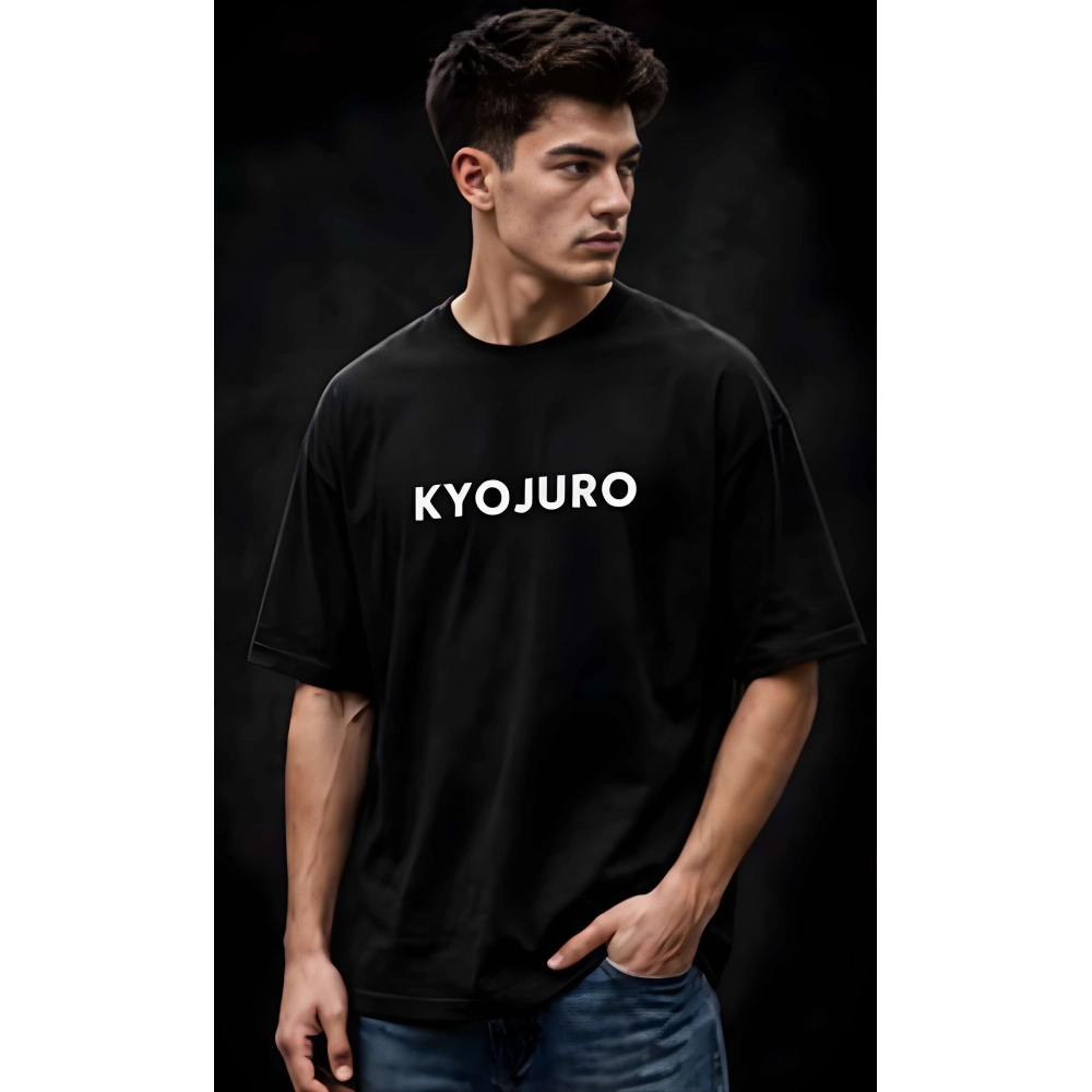 Generic Men's Cotton Blend Printed Oversized Round Neck Half Sleeve T-Shirt (Black)