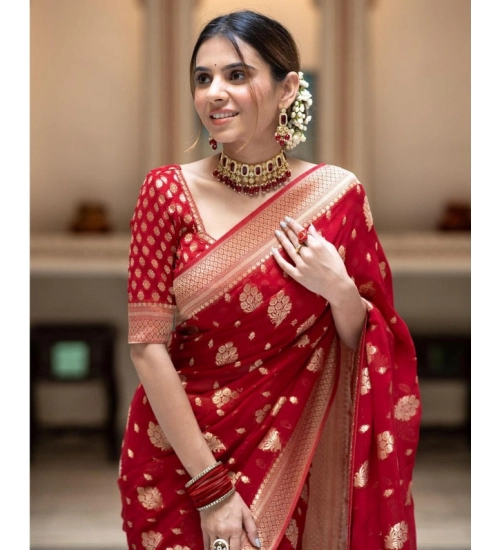 Generic Women's Soft Lichi Silk Printed Saree With Unstitched Blouse 5.5Mtr (Red) Generic Women's Soft Lichi Silk Printed Saree With Unstitched Blouse 5.5Mtr (Red)