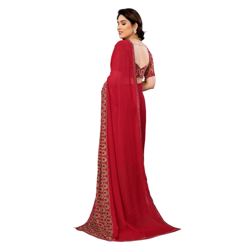 Generic Women's Georgette Printed Saree With Unstitched Blouse 5.5Mtr (Red) Generic Women's Georgette Printed Saree With Unstitched Blouse 5.5Mtr (Red)