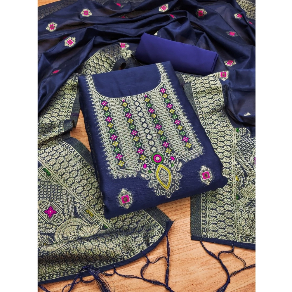 Generic Women's Banarasi Silk Printed Unstitched Salwar Suit Material With Dupatta (Navy Blue, 3Mtrs) Generic Women's Banarasi Silk Printed Unstitched Salwar Suit Material With Dupatta (Navy Blue, 3Mtrs)