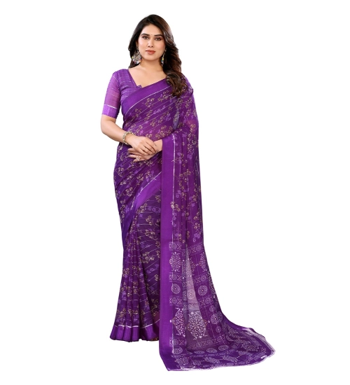 Generic Women's Georgette Printed Saree With Unstitched Blouse 5.5Mtr (Purple)