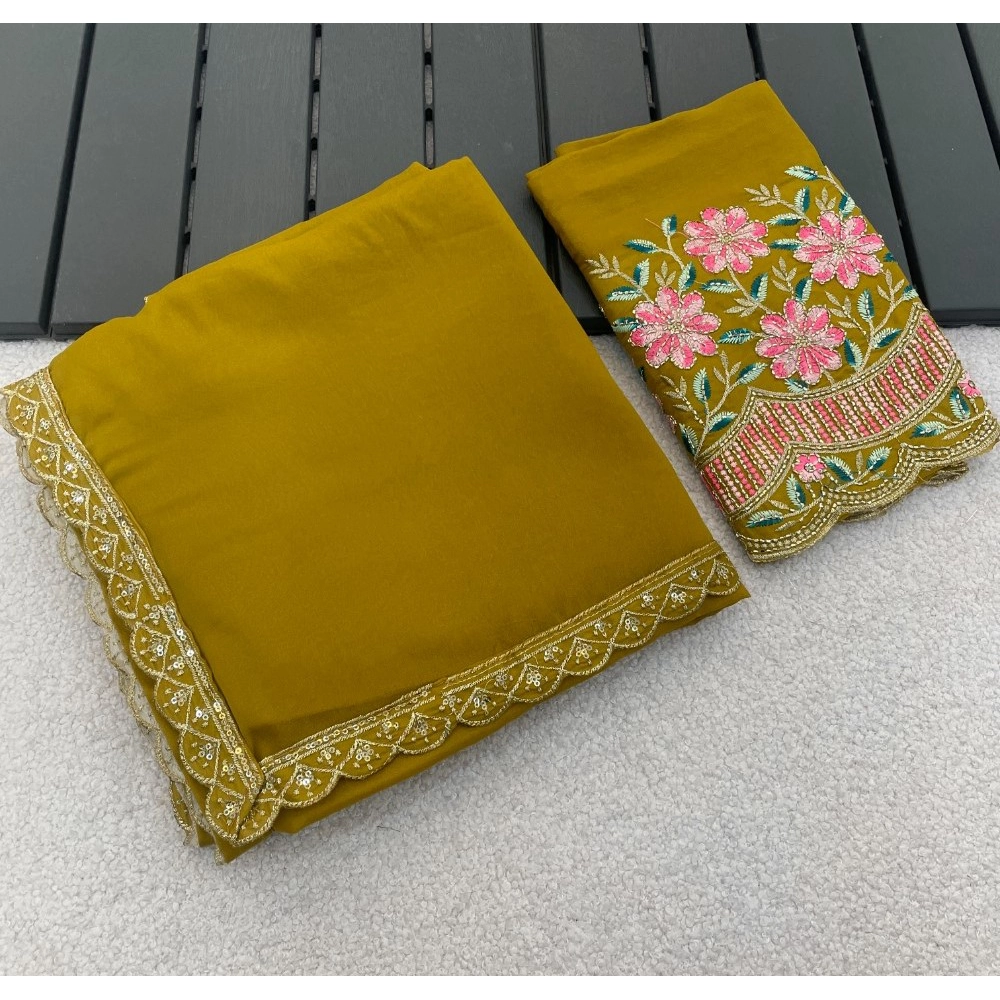 Generic Women's Georgette Embellished Saree With Unstitched Blouse 5.5Mtr�(Yellow)