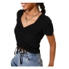 Generic Women's Polyester Lycra Solid Short Sleeve Top (Black)