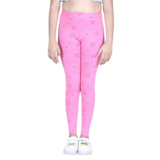 Generic Girl's Cotton Lycra Printed Elasticated Leggings (Light Pink)