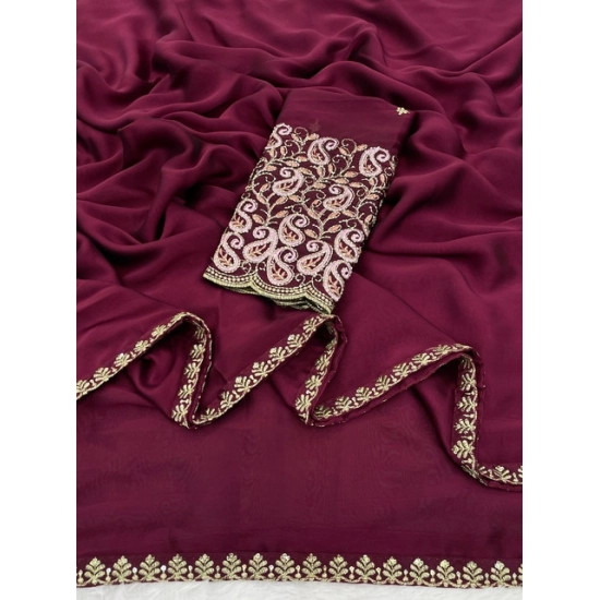 Generic Women's Chiffon Embroidered Saree With Unstitched Blouse 5.5Mtr (Maroon) Generic Women's Chiffon Embroidered Saree With Unstitched Blouse 5.5Mtr (Maroon)