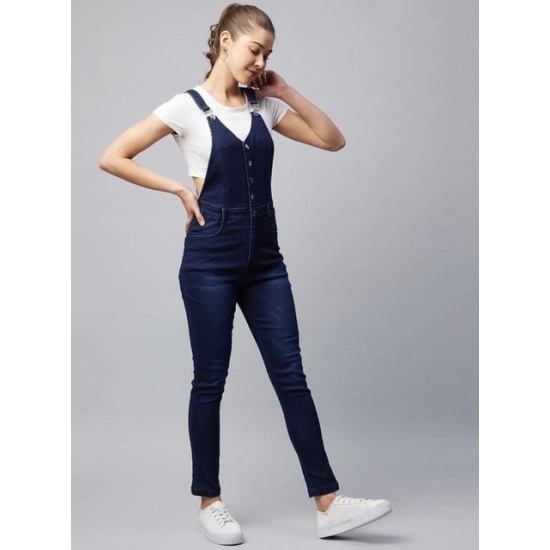 Generic Women's Denim Lycra Solid Buttoned Dungaree (Navy) Generic Women's Denim Lycra Solid Buttoned Dungaree (Navy)