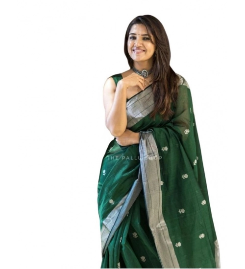 Generic Women's Soft Lichi Silk Printed Saree With Unstitched Blouse 5.5Mtr (Green)