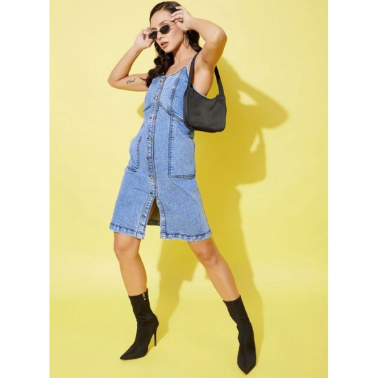 Generic Women's Denim Solid Sleeveless Dress (Blue) Generic Women's Denim Solid Sleeveless Dress (Blue)
