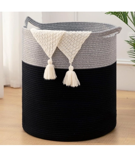 Generic Cotton 12x14 Inch-1 Pcs Storage Basket For Clothes With Out Lid (Gray-Black)