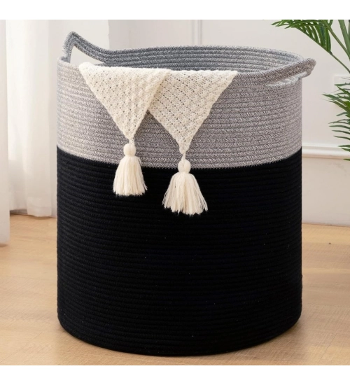 Generic Cotton 12x14 Inch-1 Pcs Storage Basket For Clothes With Out Lid (Gray-Black)