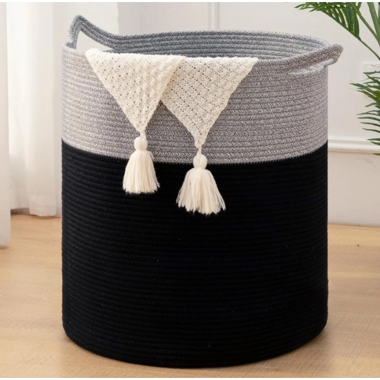 Generic Cotton 12x14 Inch-1 Pcs Storage Basket For Clothes With Out Lid (Gray-Black) Generic Cotton 12x14 Inch-1 Pcs Storage Basket For Clothes With Out Lid (Gray-Black)