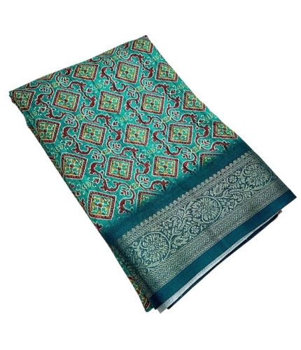 Generic Women's Cotton Blend Printed Saree With Unstitched Blouse 5.5Mtr (Rama)